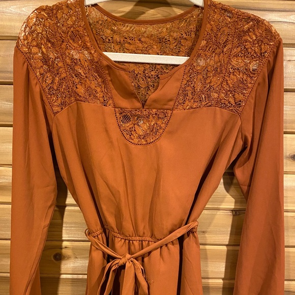 Burnt-Orange Long Sleeve Party Dress Sz Medium - Picture 8 of 8